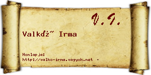 Valkó Irma névjegykártya